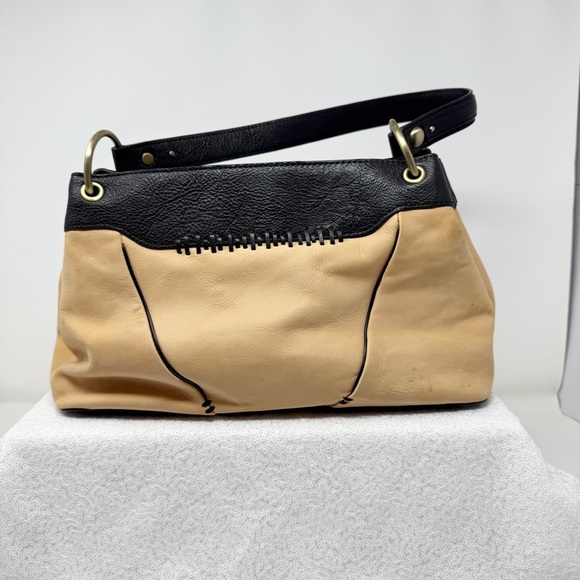 Tre Vero Leather Satchel Tan and Black Women's Handbag - Picture 15 of 16